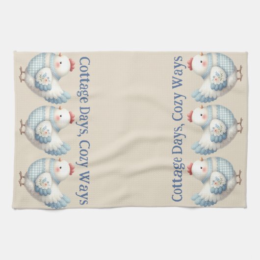 Blue Gingham Cottage Hen  キッチンタオル (横)