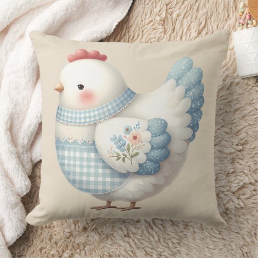 Blue Gingham Cottage Hen クッション (ブランケット)