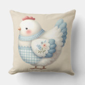 Blue Gingham Cottage Hen クッション (正面)