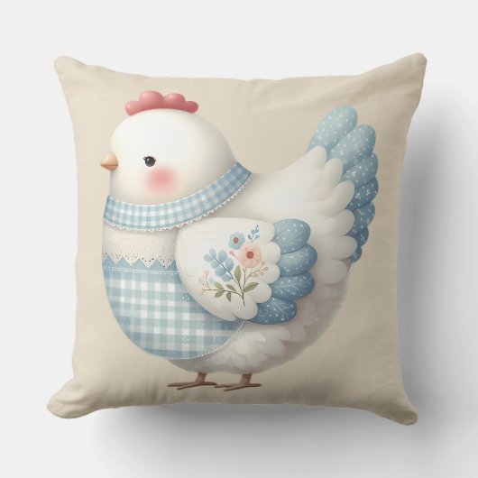 Blue Gingham Cottage Hen クッション (正面)