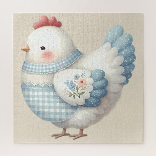 Blue Gingham Cottage Hen ジグソーパズル (縦)