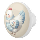 Blue Gingham Cottage Hen セラミックノブ (右)