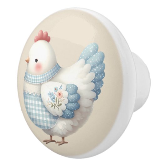 Blue Gingham Cottage Hen セラミックノブ (右)