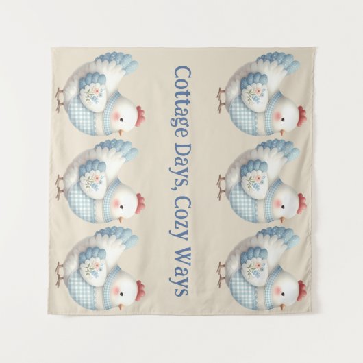 Blue Gingham Cottage Hen  タペストリー (正面(横))