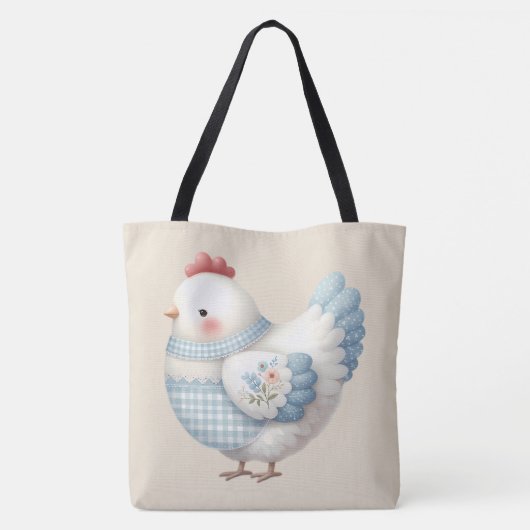 Blue Gingham Cottage Hen トートバッグ (裏面)