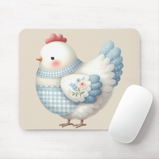 Blue Gingham Cottage Hen マウスパッド (マウス)