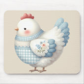 Blue Gingham Cottage Hen マウスパッド (正面)