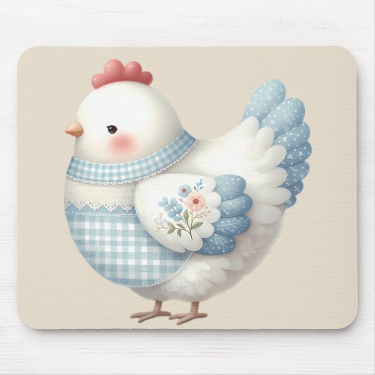 Blue Gingham Cottage Hen マウスパッド (正面)
