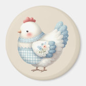 Blue Gingham Cottage Hen マグネット (正面)