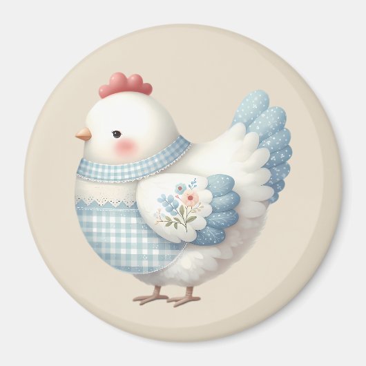 Blue Gingham Cottage Hen マグネット (正面)