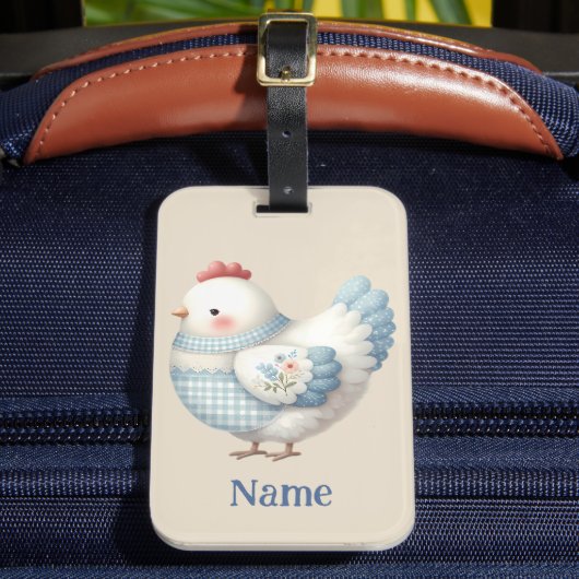 Blue Gingham Cottage Hen ラゲッジタグ (正面インサイチュ2)