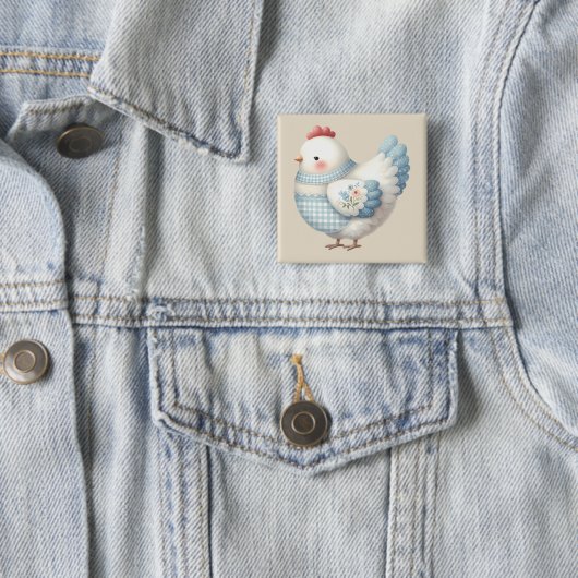 Blue Gingham Cottage Hen 缶バッジ (インサイチュ)