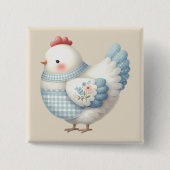Blue Gingham Cottage Hen 缶バッジ (正面)