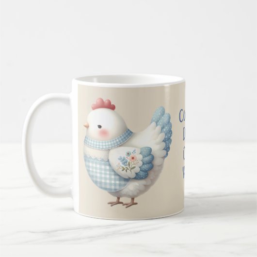 Blue Gingham Cottage Hen Cozy Ways コーヒーマグカップ (左)