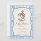 Blue Gingham Cowboy Baby Shower 招待状 (正面)
