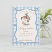 Blue Gingham Cowboy Baby Shower 招待状 (スタンド正面)