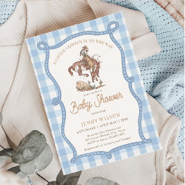 Blue Gingham Cowboy Baby Shower 招待状