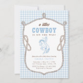 Blue Gingham Cowboy Baby Shower Vintage Preppy 招待状 (正面)