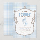 Blue Gingham Cowboy Baby Shower Vintage Preppy 招待状 (正面/裏面)