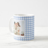Blue Gingham Custom Photo コーヒーマグカップ (正面左)