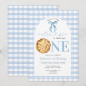 Blue Gingham Cutie Pie First Birthday Invitation 招待状 (正面/裏面)