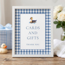 Blue Gingham Duck Cards Gifts Baby Shower Sign