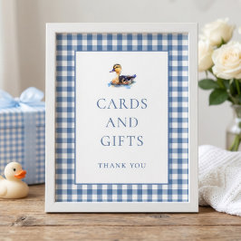 Blue Gingham Duck Cards Gifts Baby Shower Sign ポスター