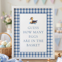 Blue Gingham Duck How Many Baby Shower Game ポスター