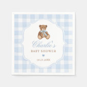 Blue Gingham Elegant Teddy Bear Baby Shower スタンダードカクテルナプキン (正面)