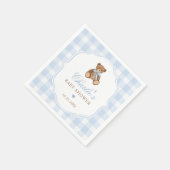 Blue Gingham Elegant Teddy Bear Baby Shower スタンダードカクテルナプキン (角)