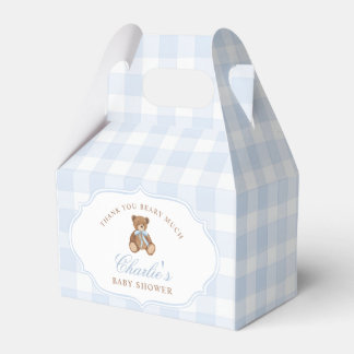 Blue Gingham Elegant Teddy Bear Baby Shower フェイバーボックス