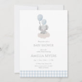 Blue Gingham Elephant on Cloud Baby Shower  招待状 (正面)