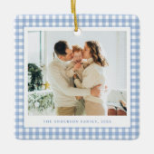 Blue Gingham Family Photo セラミックオーナメント (正面)