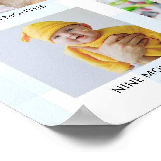 Blue Gingham First Birthday Photo Timeline ポスター (角)