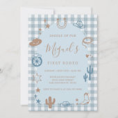 Blue Gingham First Rodeo Wild West Birthday 招待状 (正面)