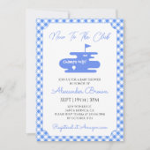 Blue Gingham Golf Baby Shower 招待状 (正面)