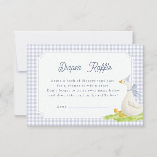 Blue Gingham Goose Diaper Raffle Card 招待状 (正面)