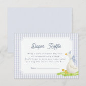 Blue Gingham Goose Diaper Raffle Card 招待状 (正面/裏面)