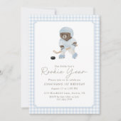 Blue Gingham Hockey Rookie Year Teddy Bear 1st  招待状 (正面)