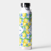 Blue Gingham Lemon Name Picnic Style  ウォーターボトル (左面)