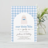 Blue Gingham Little Boo Ghost 1st Birthday 招待状 (スタンド正面)