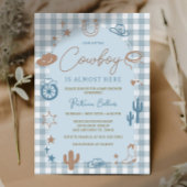 Blue Gingham Little Cowboy Wild West Baby Shower 招待状
