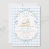 Blue Gingham Little Lamb Baby Shower Invitation 招待状 (正面)