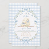 Blue Gingham Little Lamb Baby Shower Invitation 招待状 (正面/裏面)