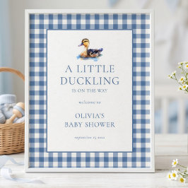 Blue Gingham Mallard Duck Welcome to Baby Shower ポスター