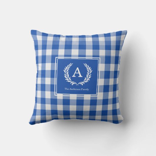 Blue Gingham Monogram Crest クッション (裏面)