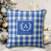 Blue Gingham Monogram Crest クッション