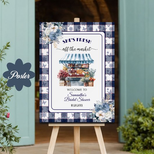 Blue Gingham Off the Market Bridal Shower  ポスター