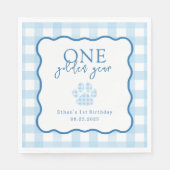 Blue Gingham One Golden Year Boys First Birthday スタンダードランチョンナプキン (正面)