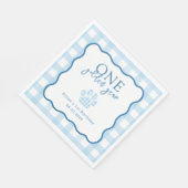 Blue Gingham One Golden Year Boys First Birthday スタンダードランチョンナプキン (角)